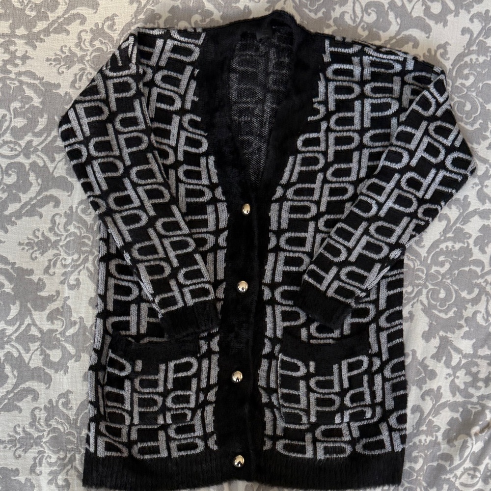 Pinko Elegant Black and Gray Patterned Women's Cardigan Size Small